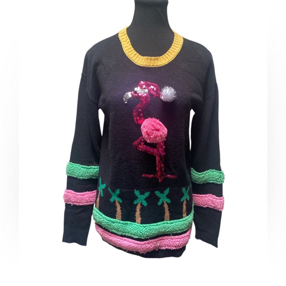 Flamingo Christmas Sweater M GUC